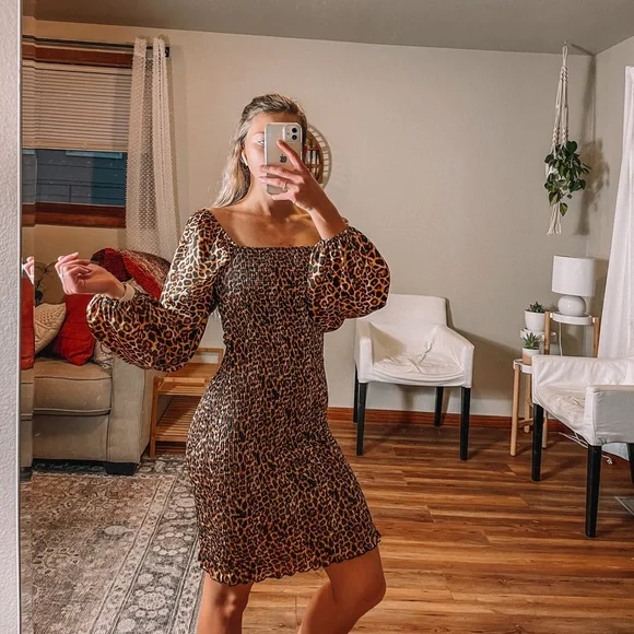 Fashion Nova | Dresses | Fashion Nova Silk Scrunched Cheetah Dress With  Pooled Sleeves | Poshmark